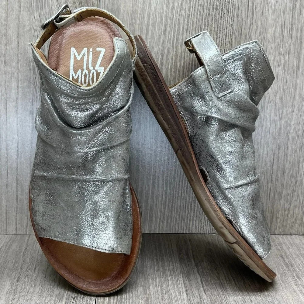 Miz Mooz Sandals Womens 36 US 5.5-6 Fallon Metallic Slingback Gladiator Silver - Picture 2 of 12